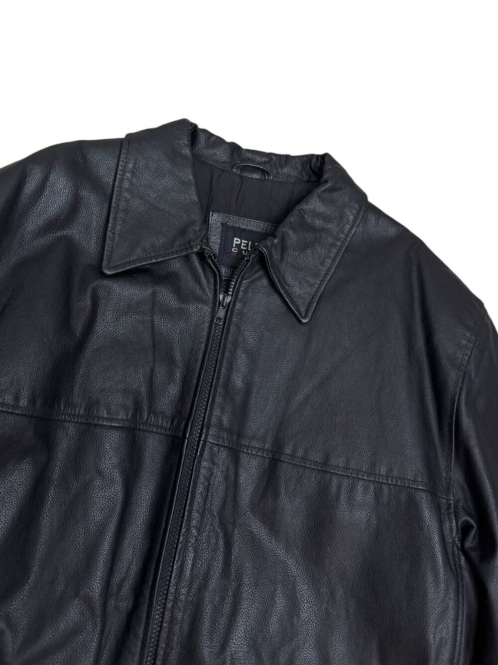 PELLE CUIR Vintage Genuine Leather Black Casual Heavy Jacket Coat Mens Large - Picture 3 of 6